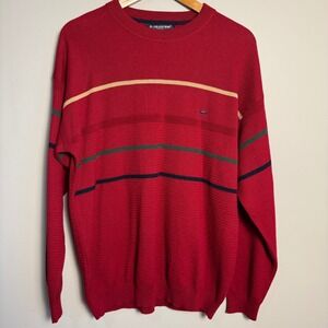 IL GRANCHIO Red Striped Crew Neck Sweater Men's Wool Blend Made in Italy Preppy